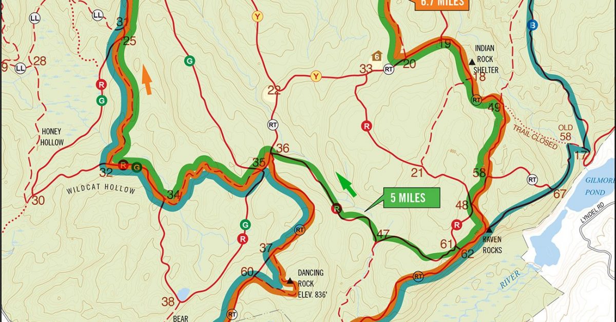 Trail Running Map of Ward Pound Ridge Reservation, Westchester, New York. 6.5 Mile Rock Trail Loop